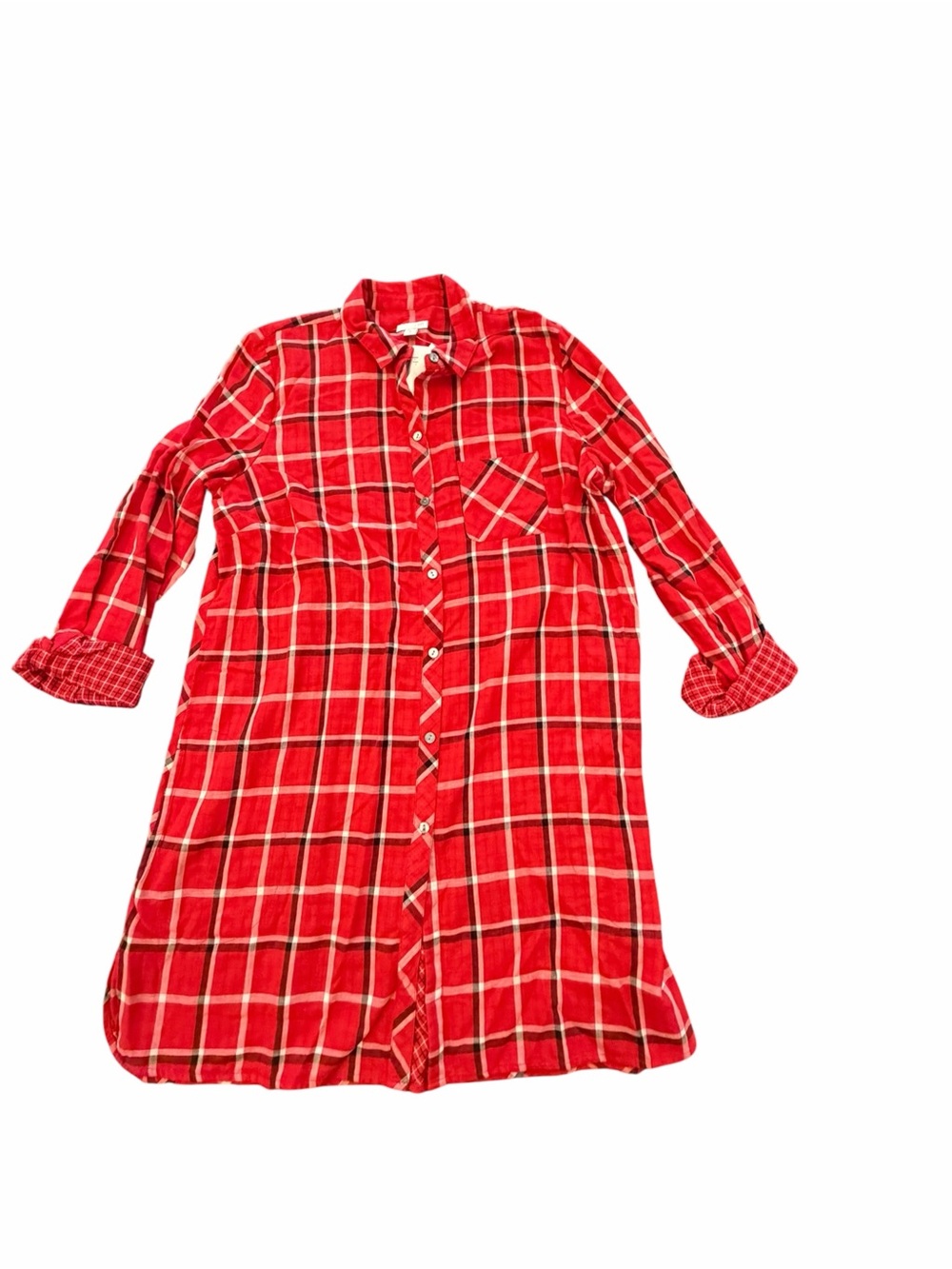 J.Jill Red Plaid Cotton Flannel Shirt Dress Tunic Pockets Size Medium Tall New